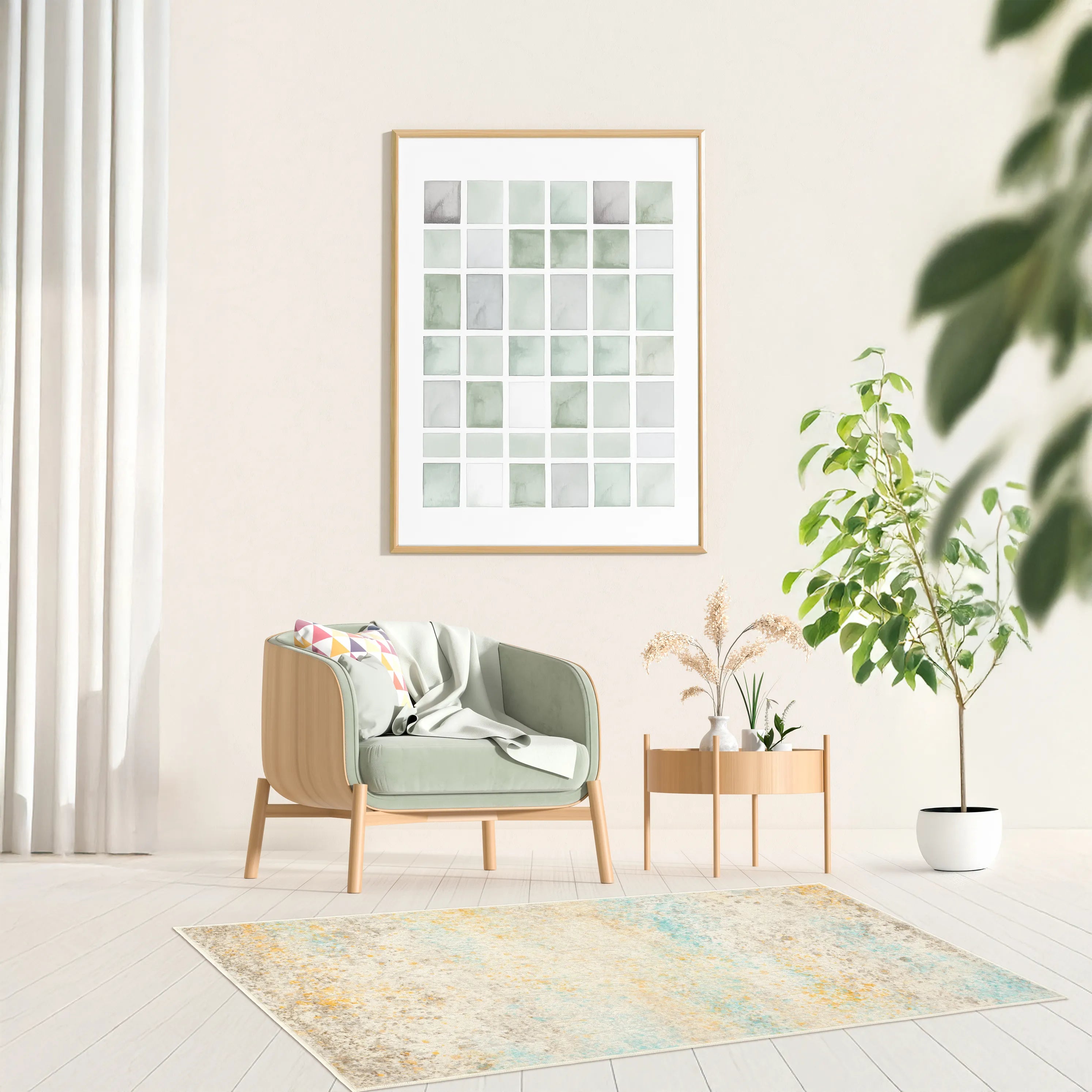 Tappeto Fioralys bouclé 3D 80×150 cm in ingresso o corridoio, palette avorio e sabbia.