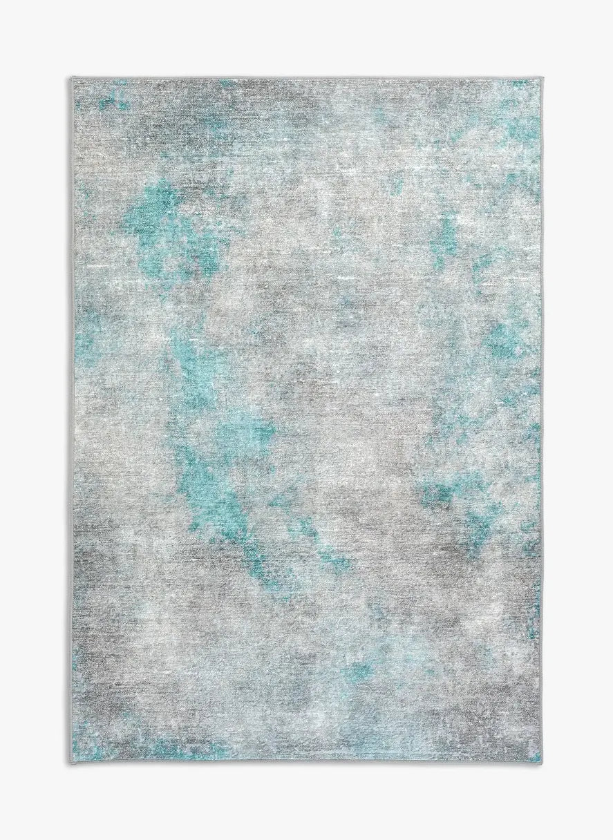 Tappeto Onis Turch bouclé 3D 130×190 cm con sfumature sabbia, grigio e azzurro polvere visto dall’alto.