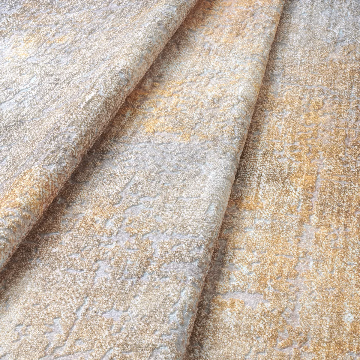 Dettaglio onda del tappeto Onis Gold bouclé 3D con rilievo morbido nei toni oro e crema.