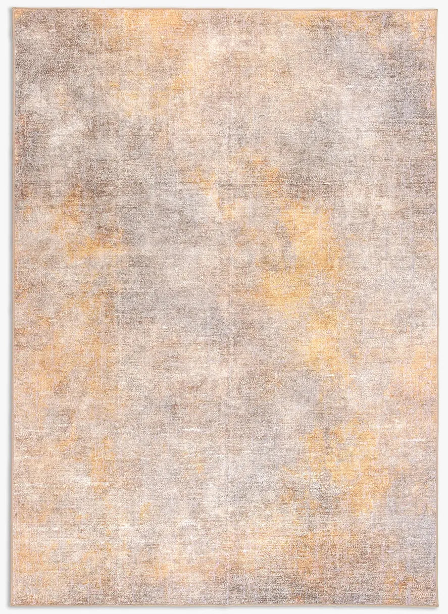 Tappeto Onis Gold bouclé 3D 200×290 cm con onde nei toni oro, crema e sabbia visto dall’alto.