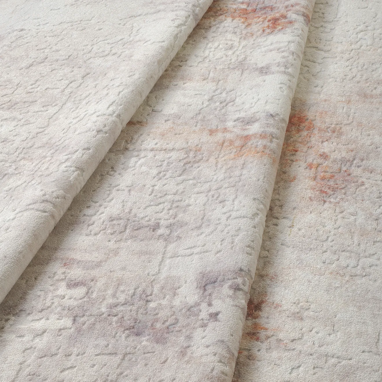 Dettaglio onda del tappeto Jorg Rust bouclé 3D con rilievo ruggine e beige.