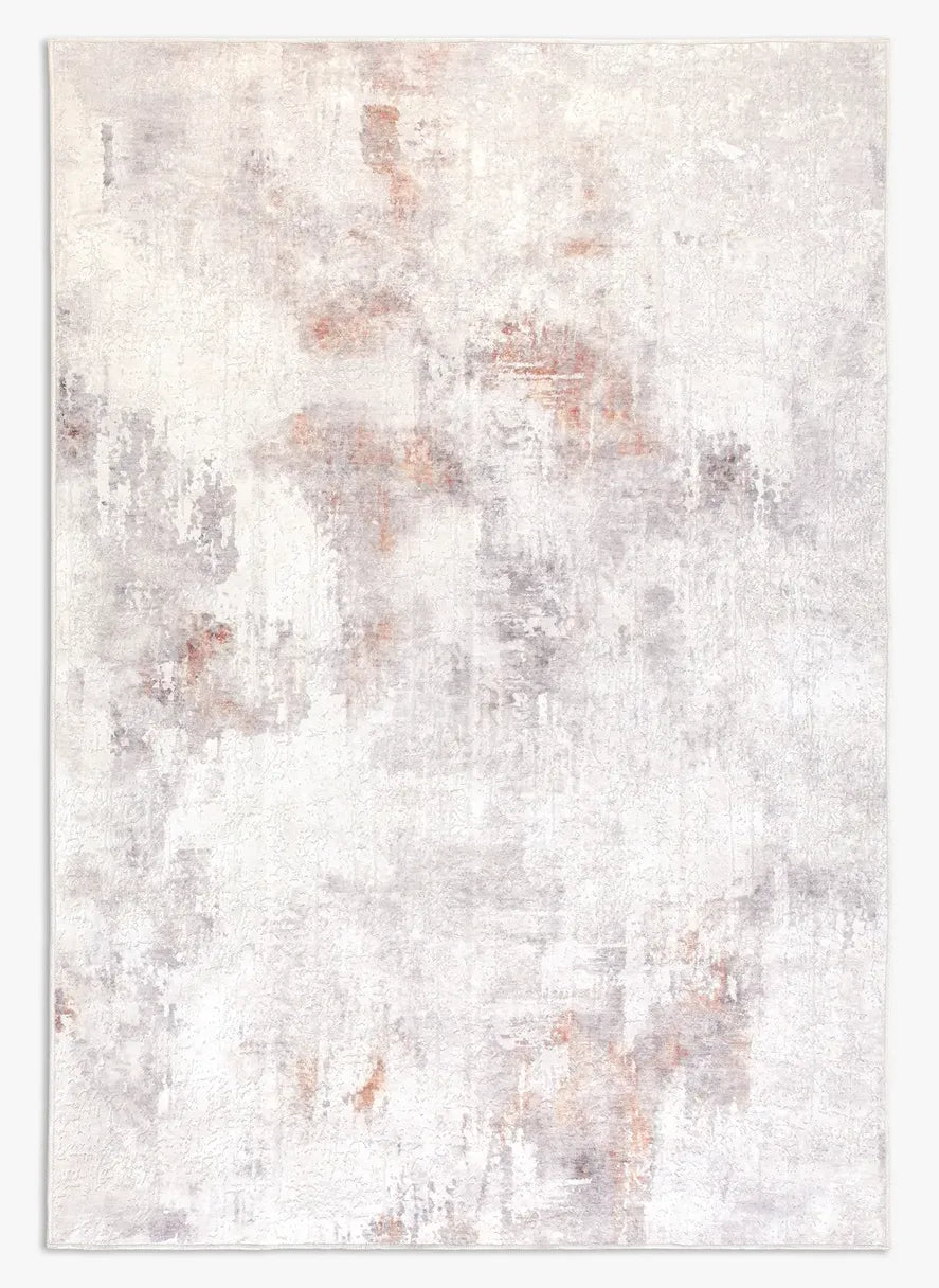 Tappeto Jorg Rust bouclé 3D 160×230 cm con mix di riquadri ruggine, beige e grigio caldo visto dall’alto.