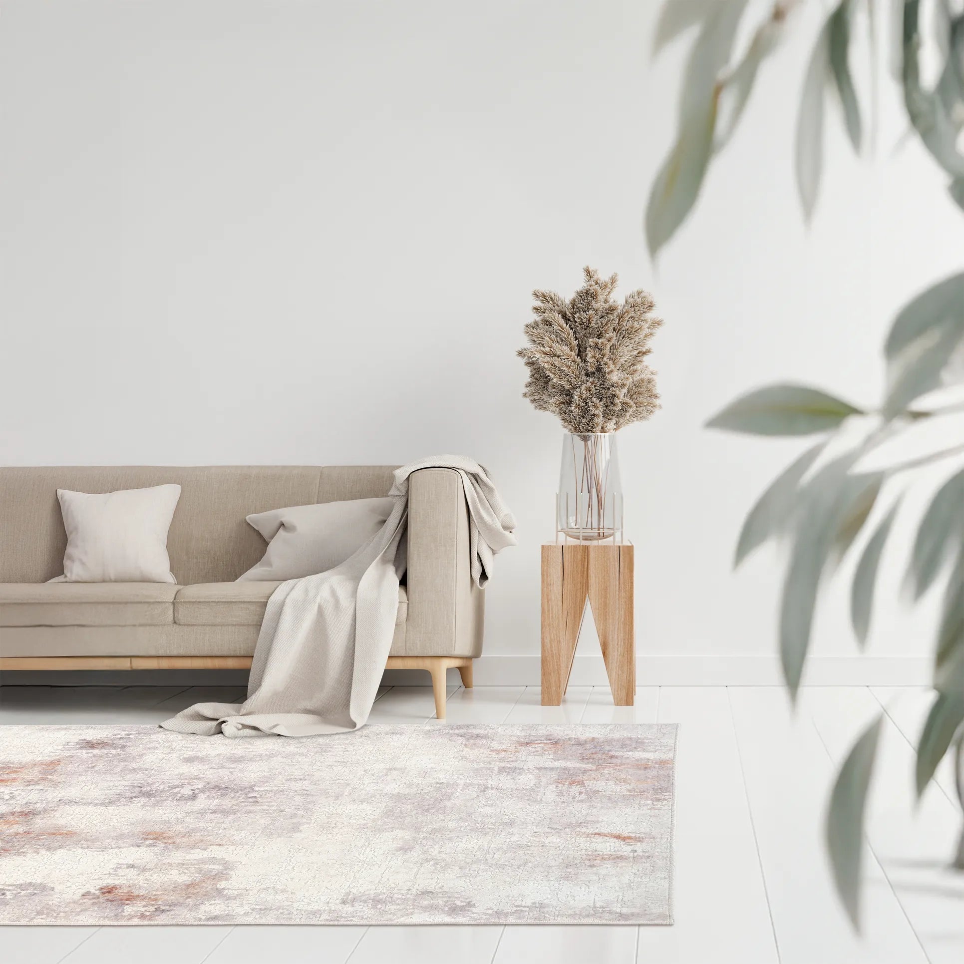 Tappeto Jorg Rust bouclé 3D 130×190 cm in area relax, palette calda e moderna.