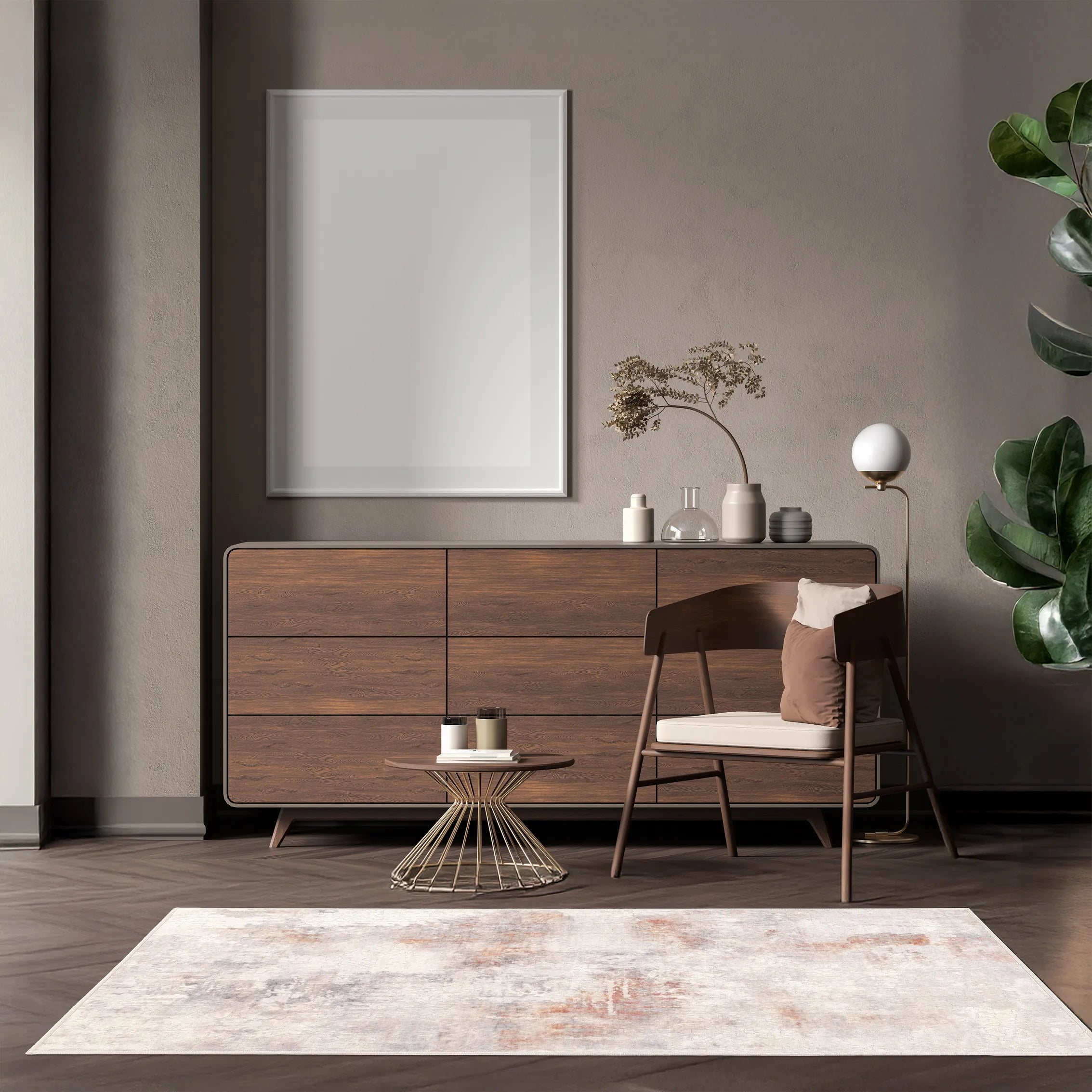 Tappeto Jorg Rust bouclé 3D 80×150 cm in ingresso moderno, toni caldi e neutri.