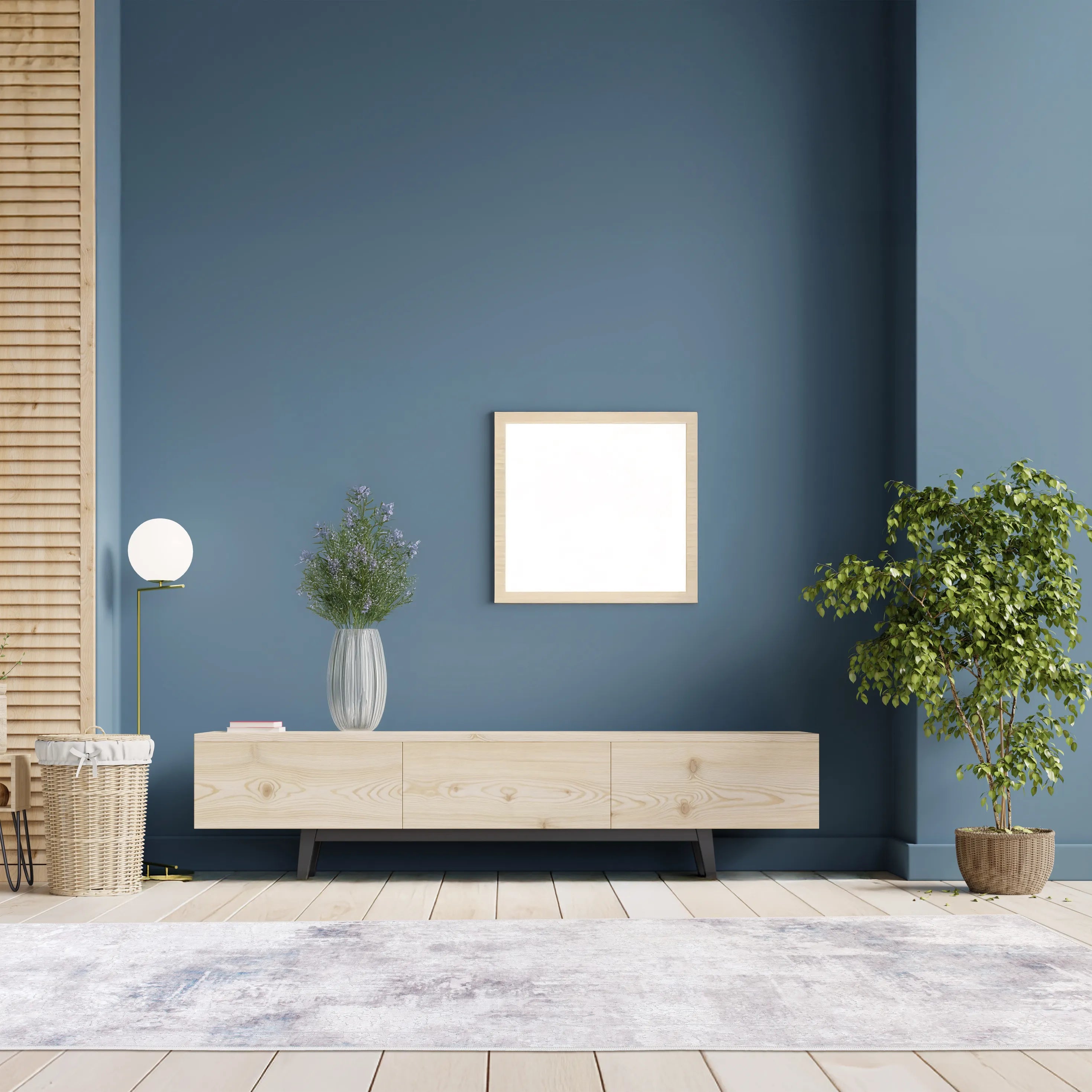 Tappeto Jorg PastBlue bouclé 3D 80×250 cm in corridoio moderno, toni freddi e avorio.