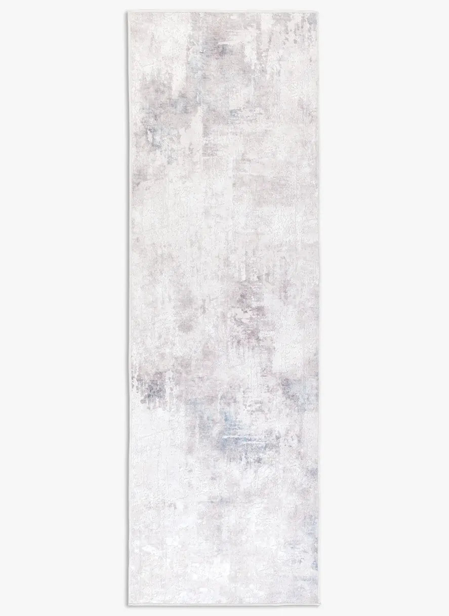 Tappeto Jorg PastBlue bouclé 3D 80×250 cm con riquadri ghiaccio e azzurro visto dall’alto.