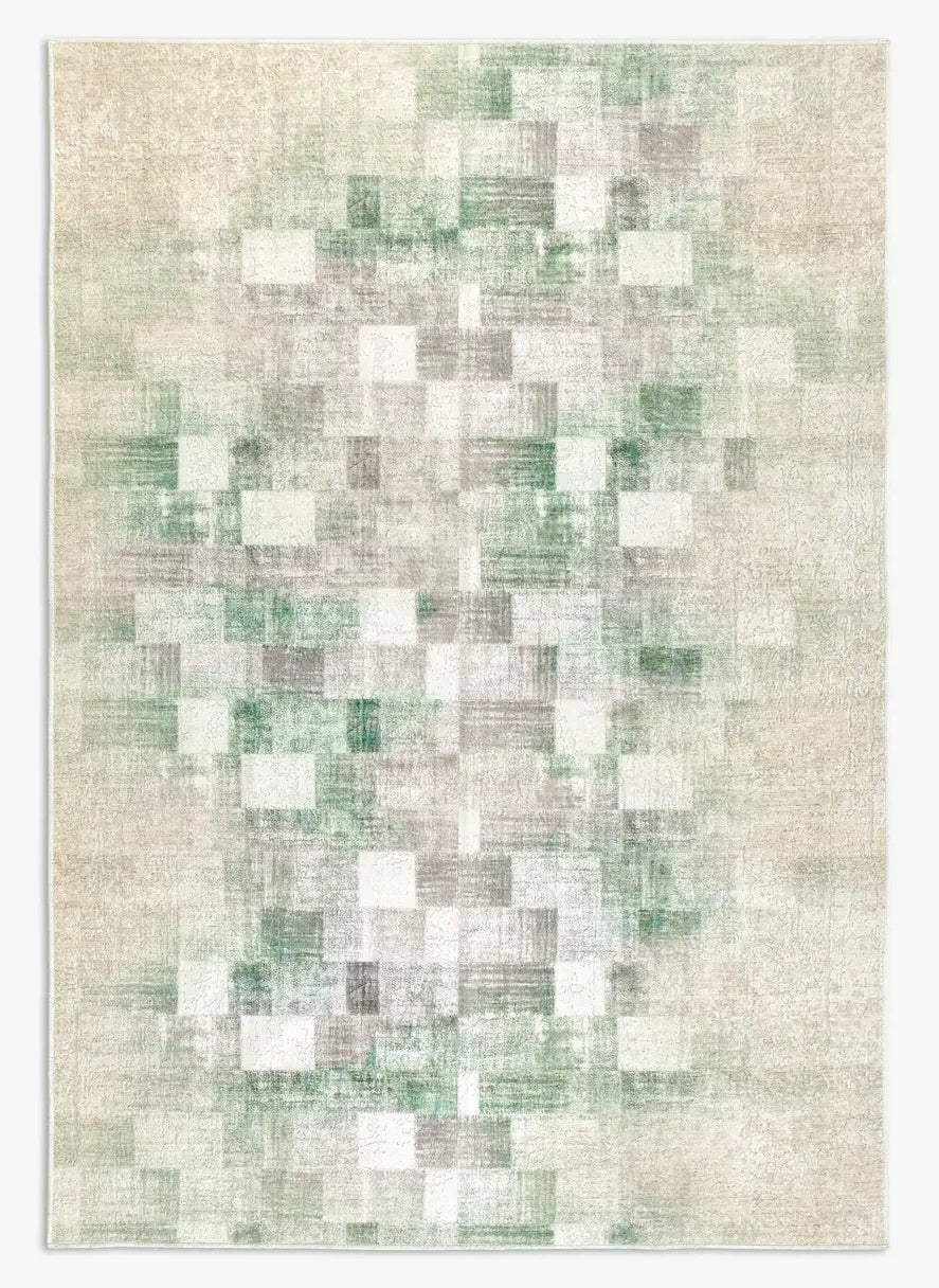 Tappeto Martin LtGreen bouclé 3D 160×230 cm con toni verde chiaro, beige e avorio visto dall’alto.