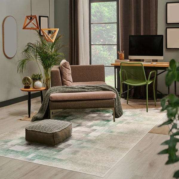 Tappeto Martin LtGreen bouclé 3D 130×190 cm in area relax, toni salvia e neutri.