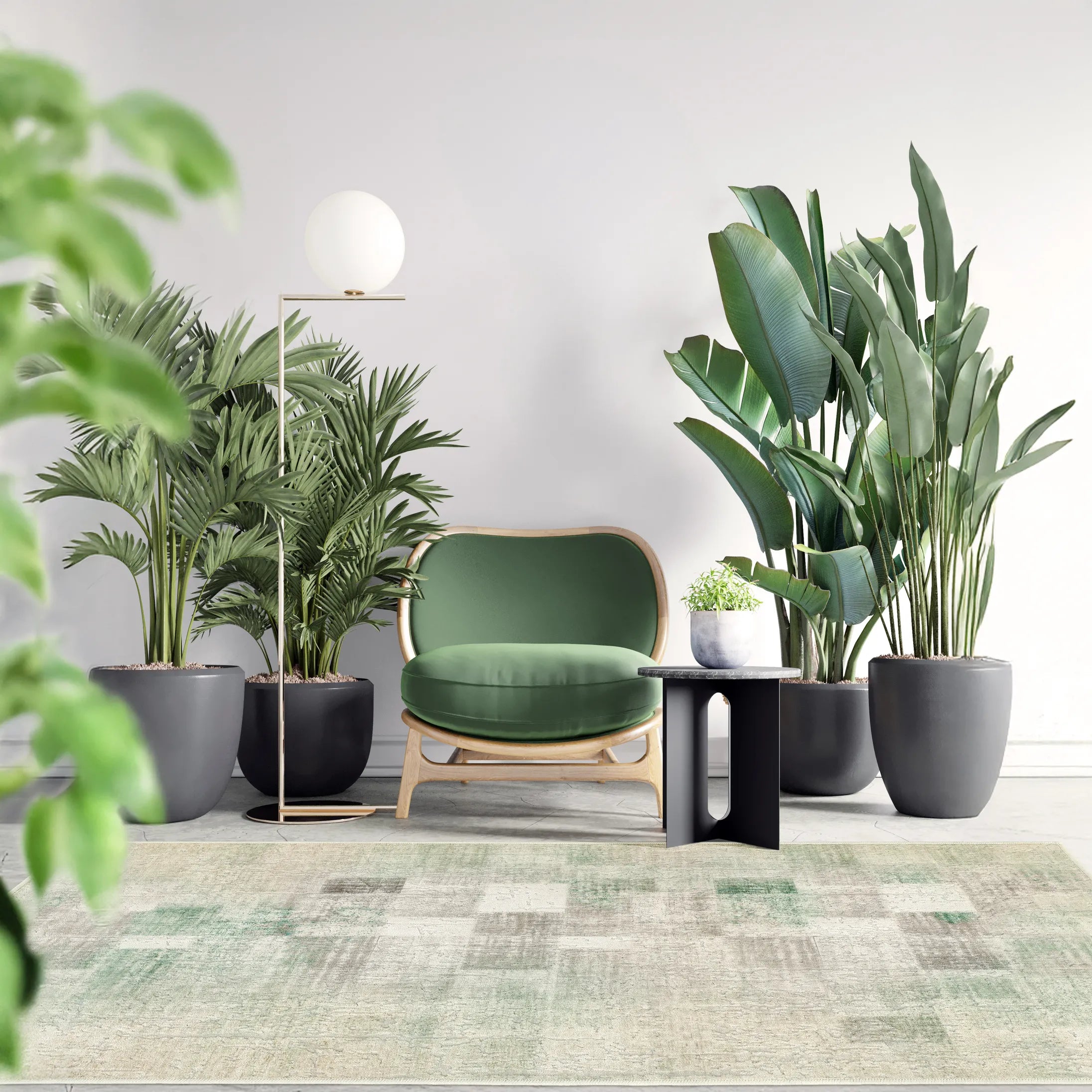 Tappeto Martin LtGreen bouclé 3D 80×150 cm in ingresso o corridoio, palette verde chiaro.