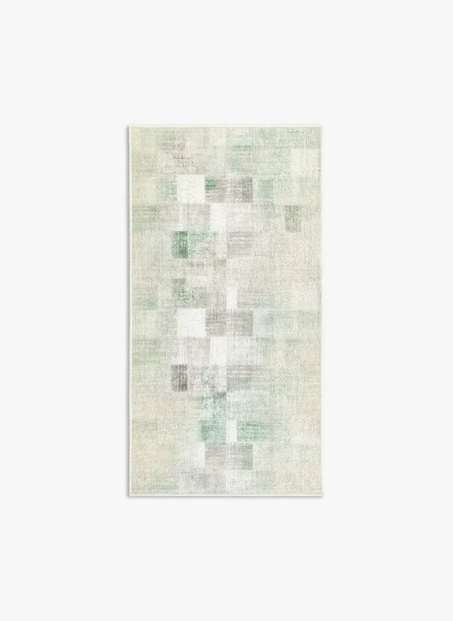 Tappeto Martin LtGreen bouclé 3D 80×150 cm con sfumature salvia, beige e avorio visto dall’alto.