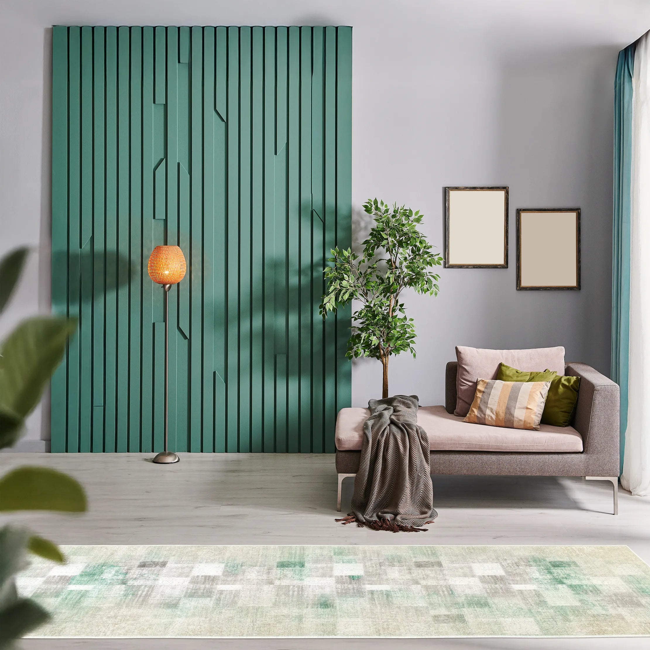 Tappeto Martin LtGreen bouclé 3D 80×250 cm in corridoio moderno, sfumature neutre e salvia.