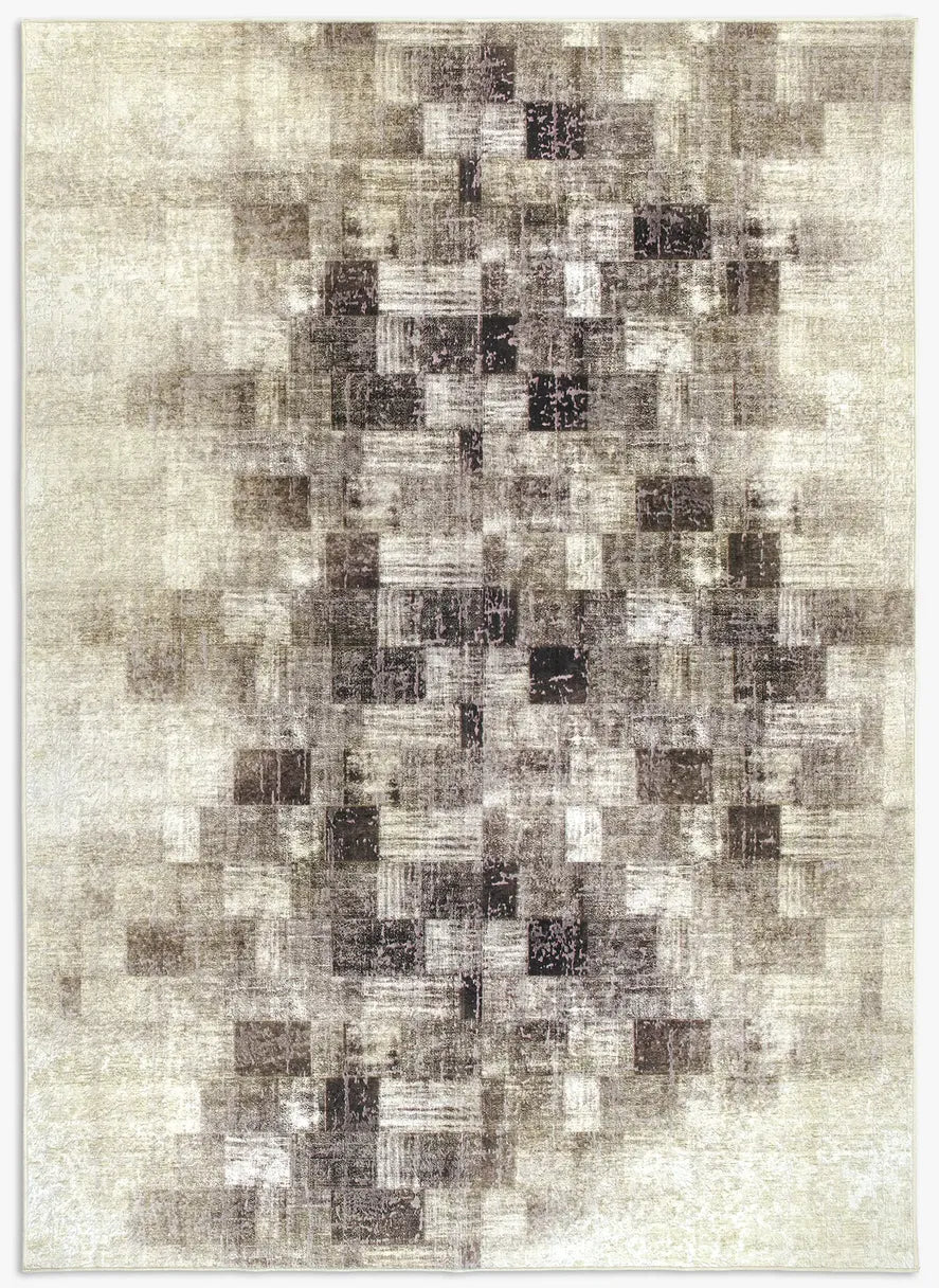 Tappeto Martin Anth bouclé 3D 200×290 cm con sfumature antracite, grigio fumo e avorio visto dall’alto.