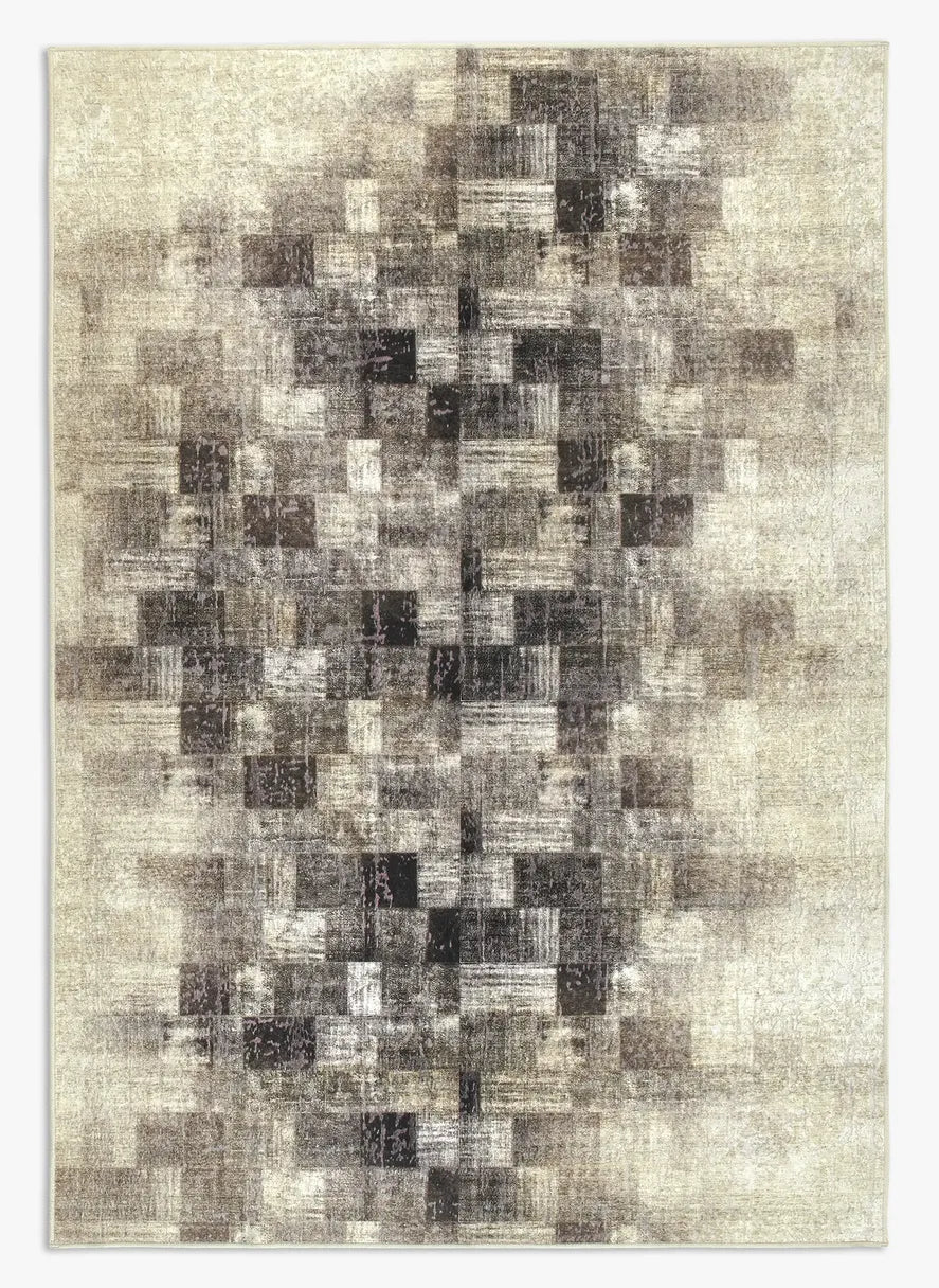 Tappeto Martin Anth bouclé 3D 160×230 cm con toni antracite, grigio e avorio visto dall’alto.