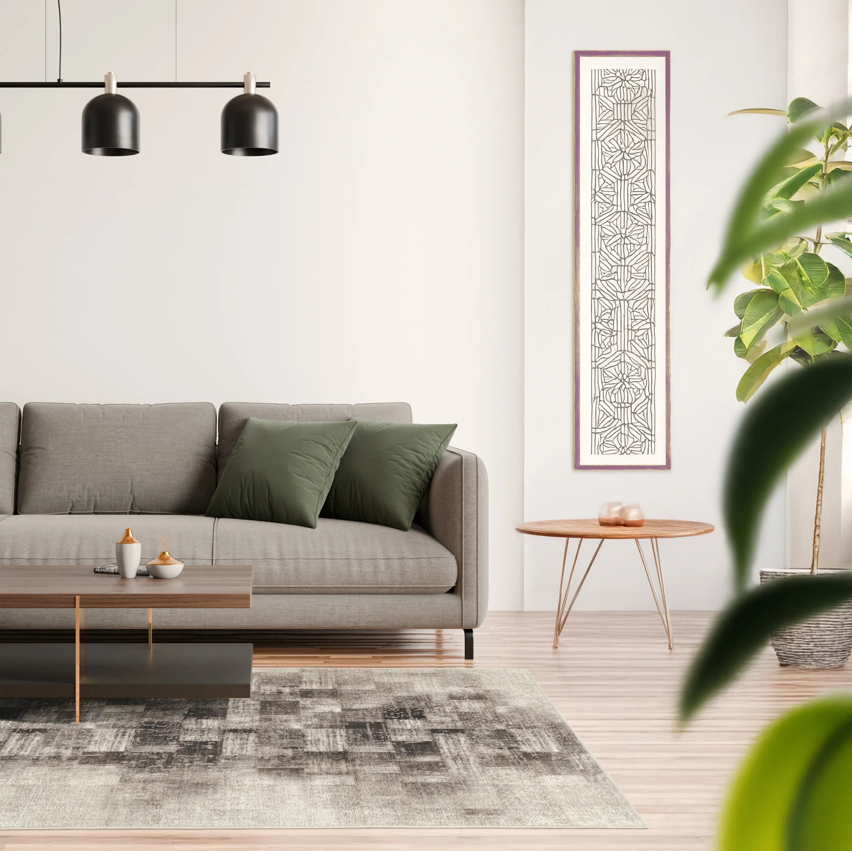 Tappeto Martin Anth bouclé 3D 130×190 cm in ambiente moderno dai toni scuri.