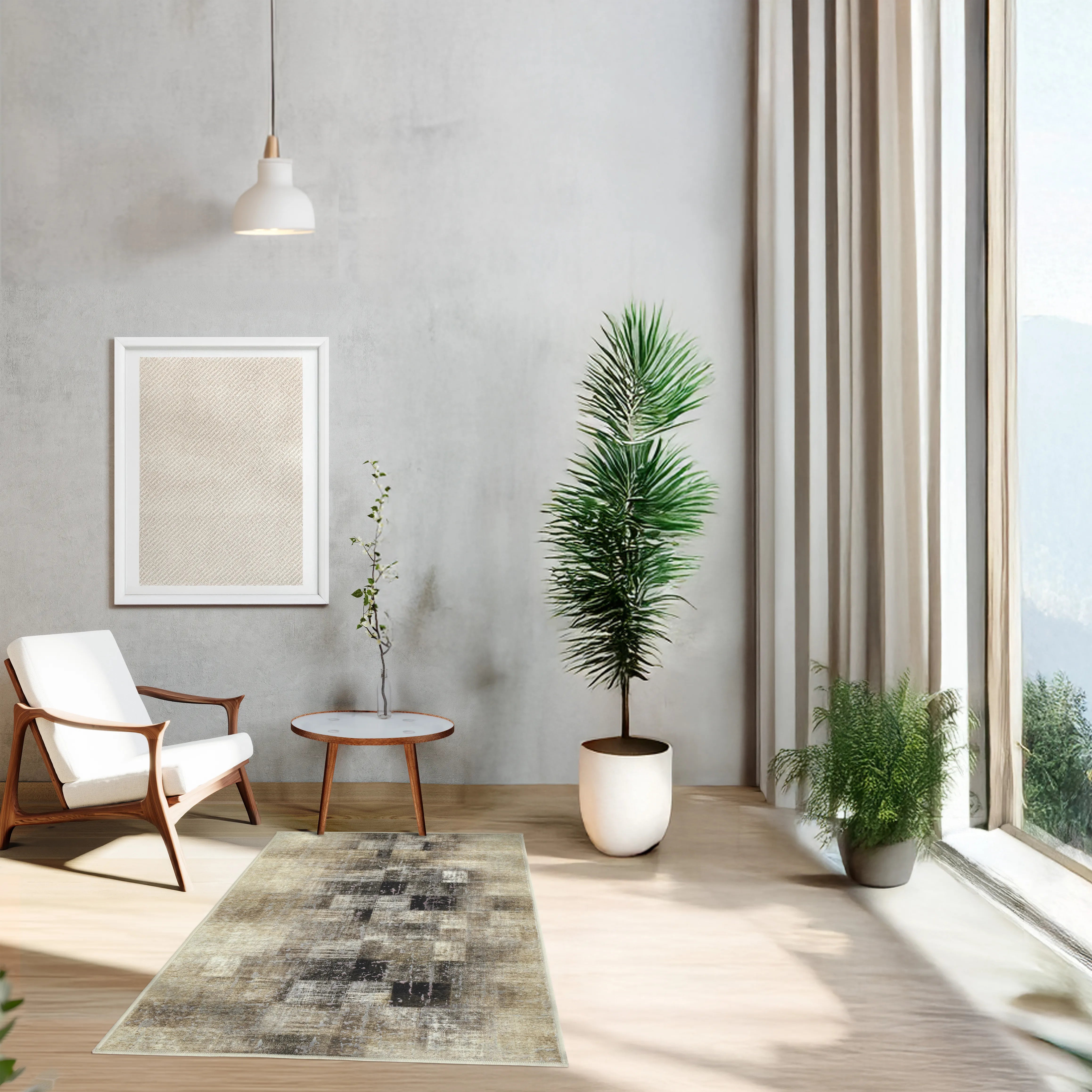 Tappeto Martin Anth bouclé 3D 80×150 cm in ingresso moderno, palette scura e neutra.