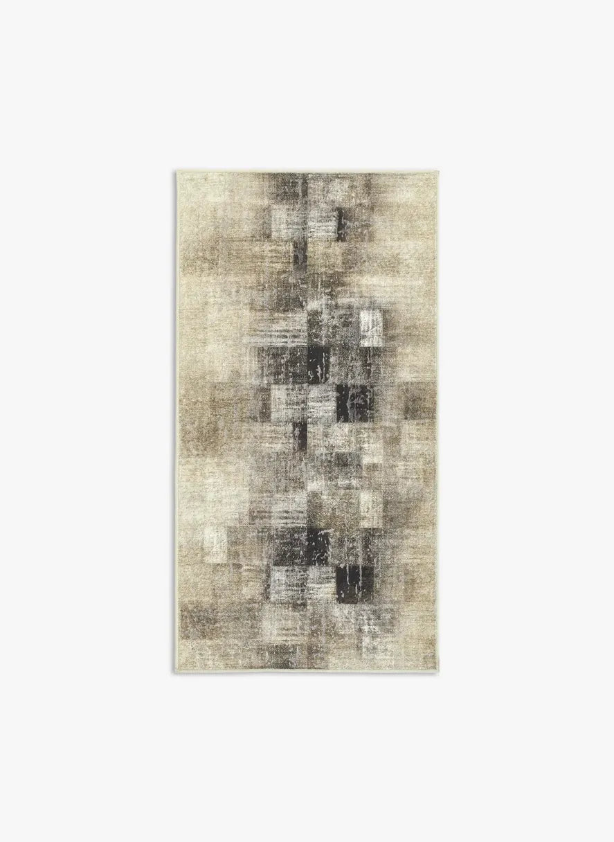 Tappeto Martin Anth bouclé 3D 80×150 cm con toni antracite, grigio e sabbia fredda visto dall’alto.