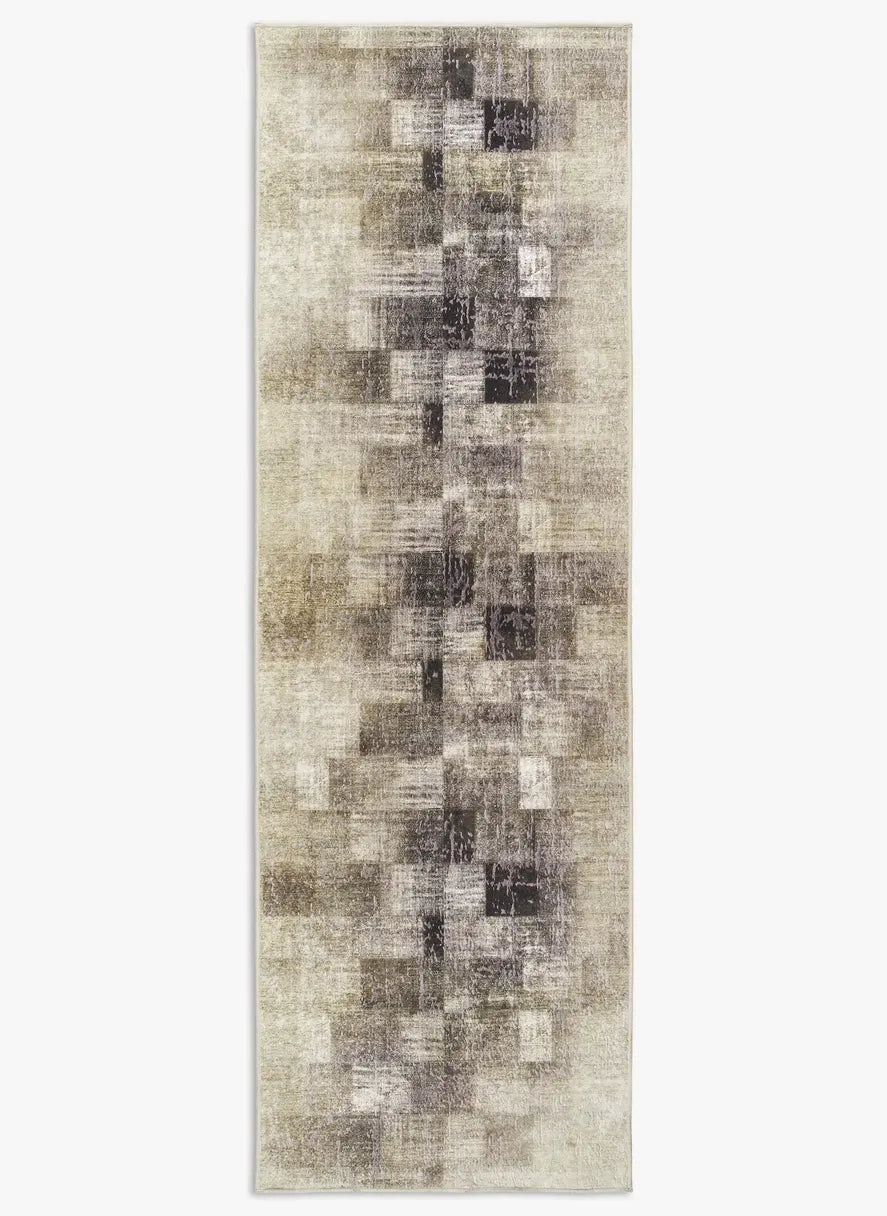 Tappeto Martin Anth bouclé 3D 80×250 cm con sfumature antracite e avorio visto dall’alto.