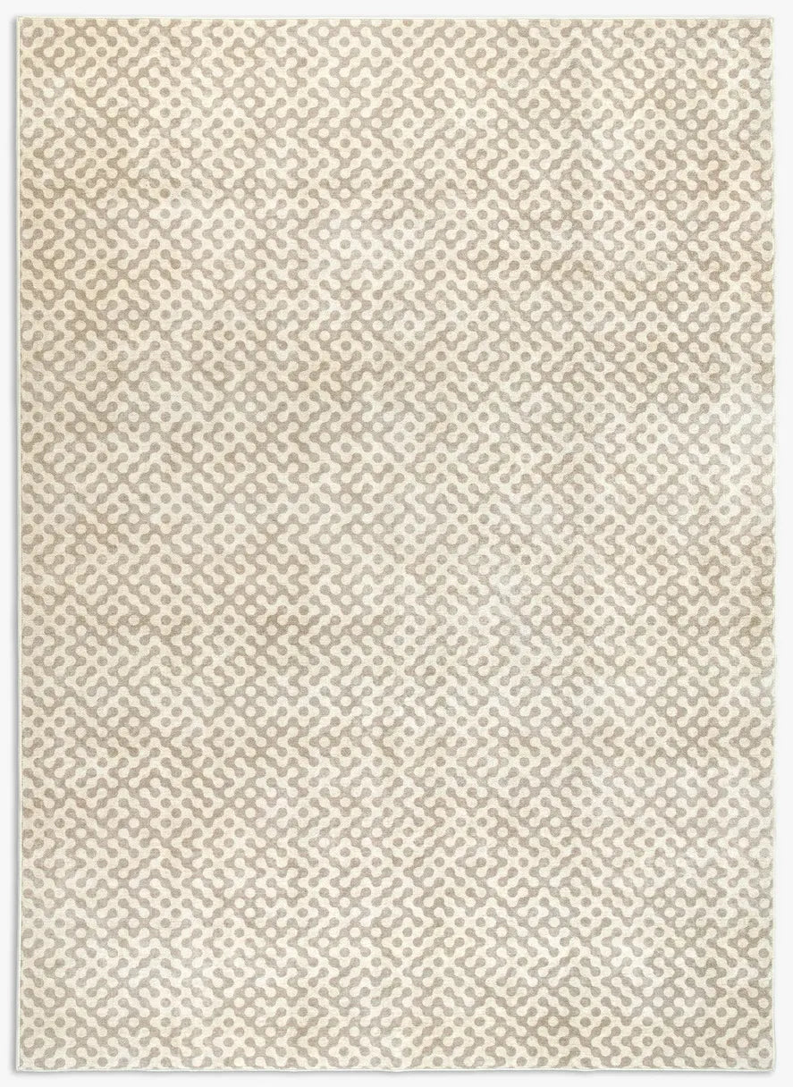 Tappeto Haral 200×290 cm in pelo taftato, toni beige e grigio caldo, visto dall’alto.