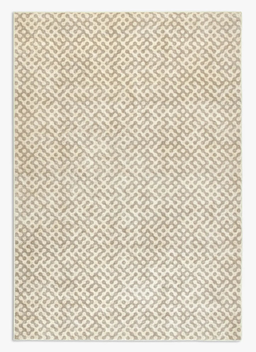 Tappeto Haral 160×230 cm in pelo taftato, toni neutri beige e grigio caldo, visto dall’alto.