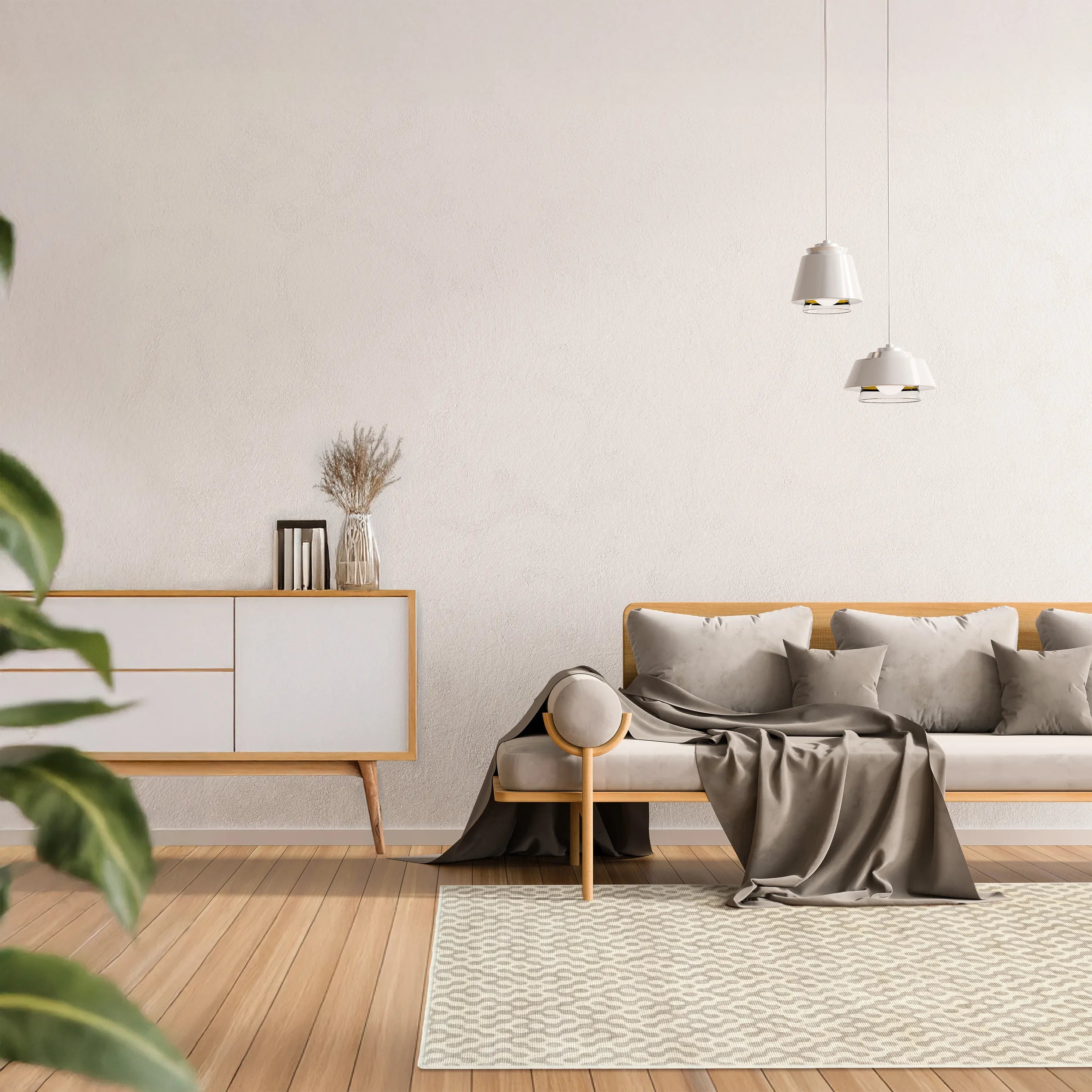 Tappeto Haral 130×190 cm in pelo taftato in area relax moderna, palette neutra e accogliente.