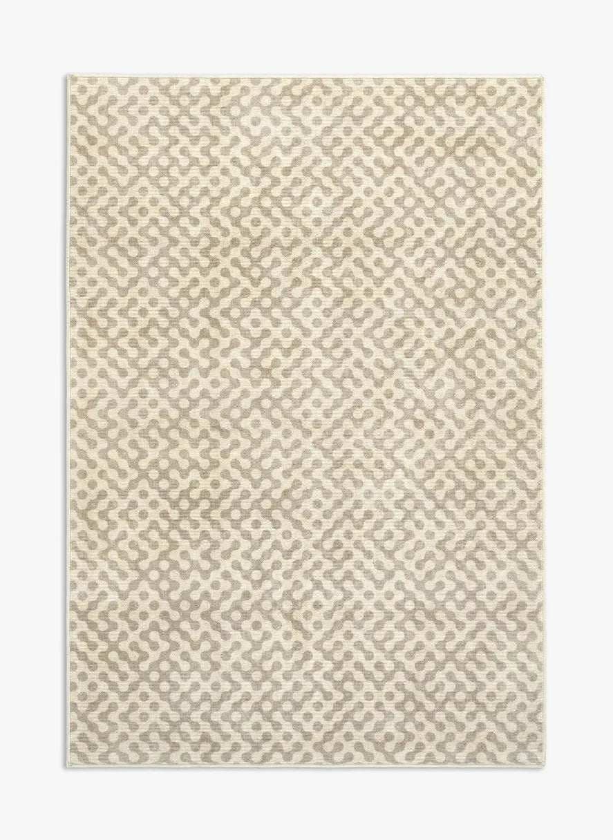 Tappeto Haral 130×190 cm in pelo taftato, toni beige e grigio caldo, visto dall’alto.