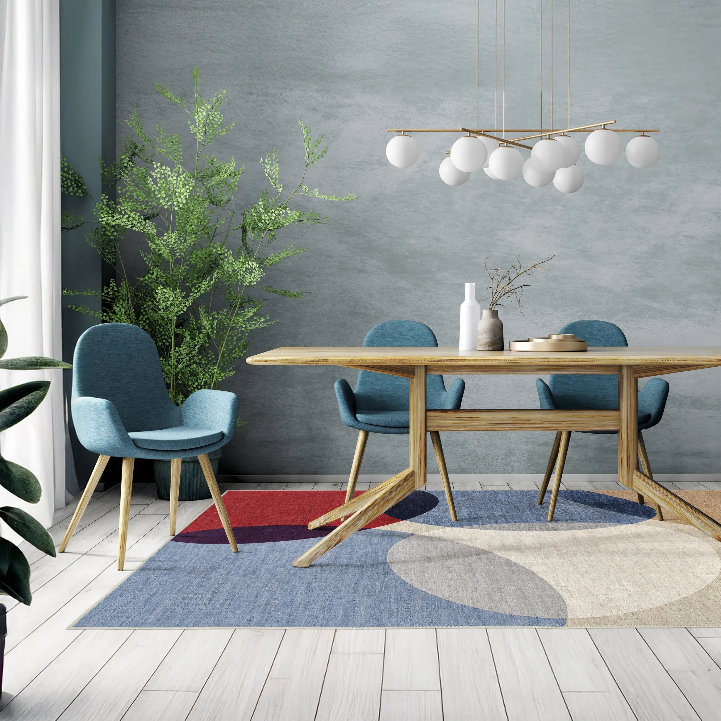 Tappeto Nayra 160x230 cm multicolore ambientato in living contemporaneo.