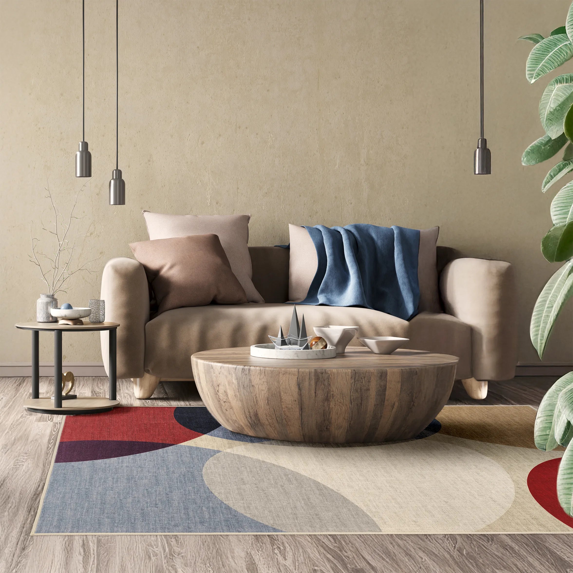 Tappeto Nayra 130x190 cm multicolore, ambientato in open space moderno.