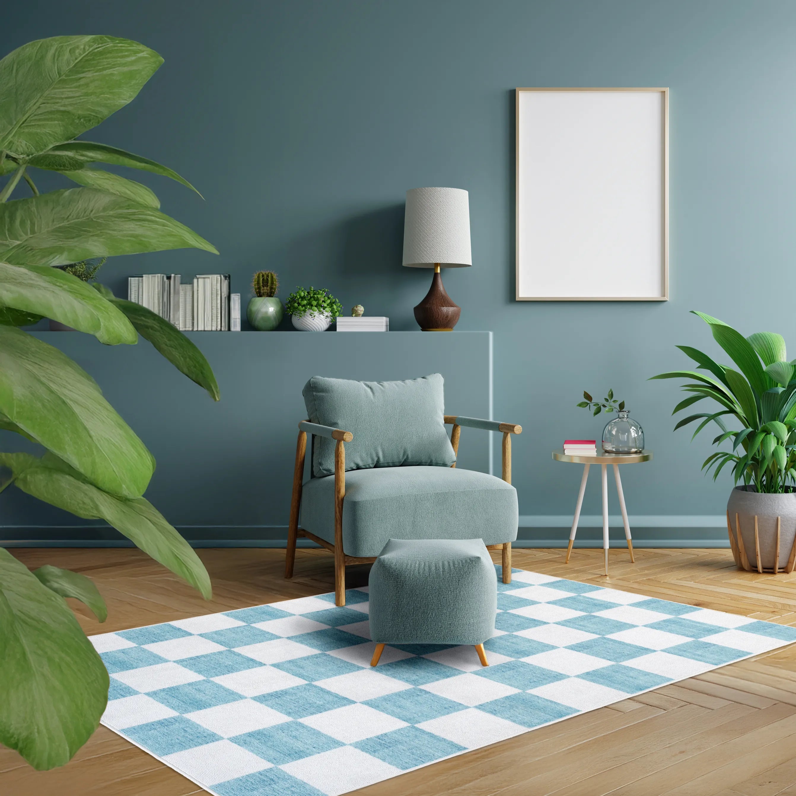 Tappeto Jack Mint 130×190 cm in studio o home office con scrivania chiara, sedia moderna e pareti neutre.