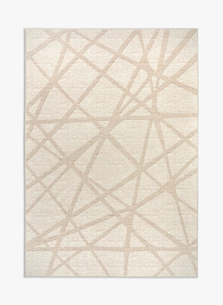 Tappeto Dome 130×190 cm con linee incrociate tono su tono; lavabile a 40° in lavatrice e asciugabile in asciugatrice, antimacchia, antiscivolo e impermeabile.