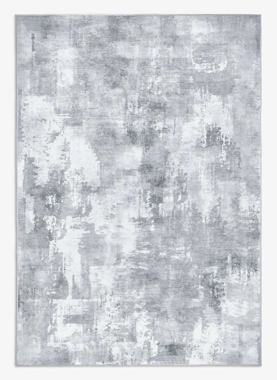 Tappeto Elio 160×230 cm astratto grigio; lavabile in lavatrice a 40° e asciugabile in asciugatrice, antimacchia, antiscivolo e impermeabile.
