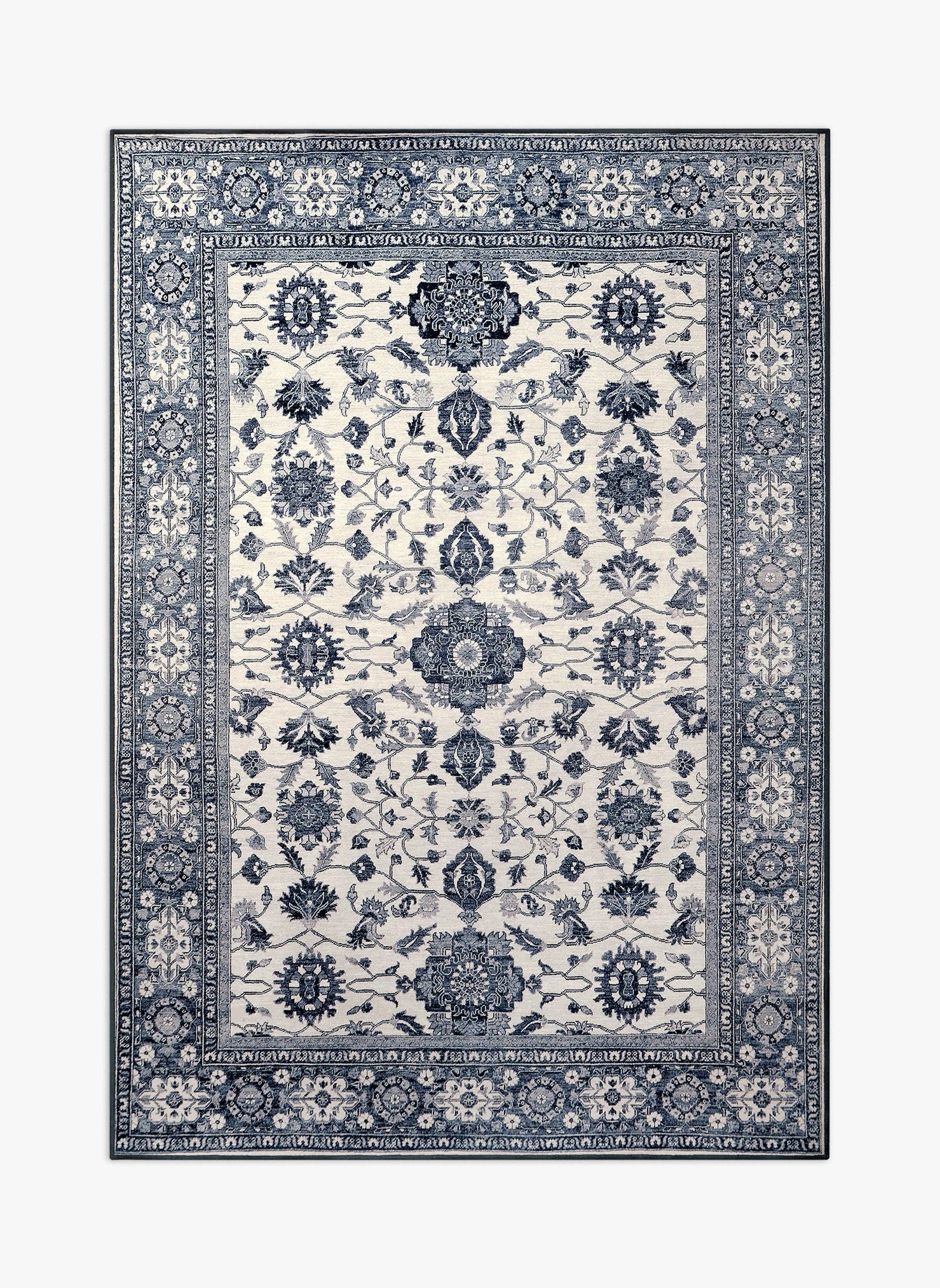 Tappeto Farahan 140×200 cm Lindorug collezione Chenny stile Classic con motivo tradizionale grigio e azzurro avio