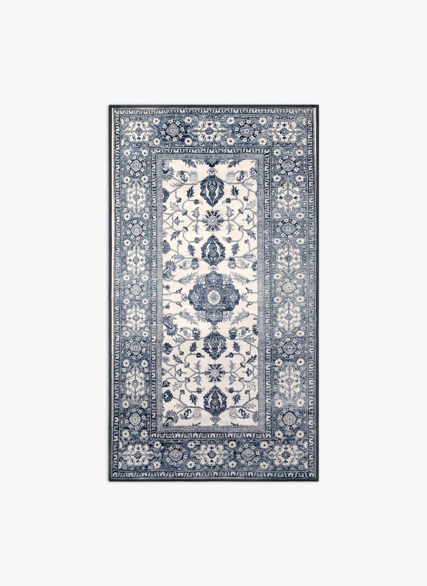 Tappeto Farahan 90×160 cm Lindorug collezione Chenny stile Classic con motivo tradizionale grigio e azzurro avio