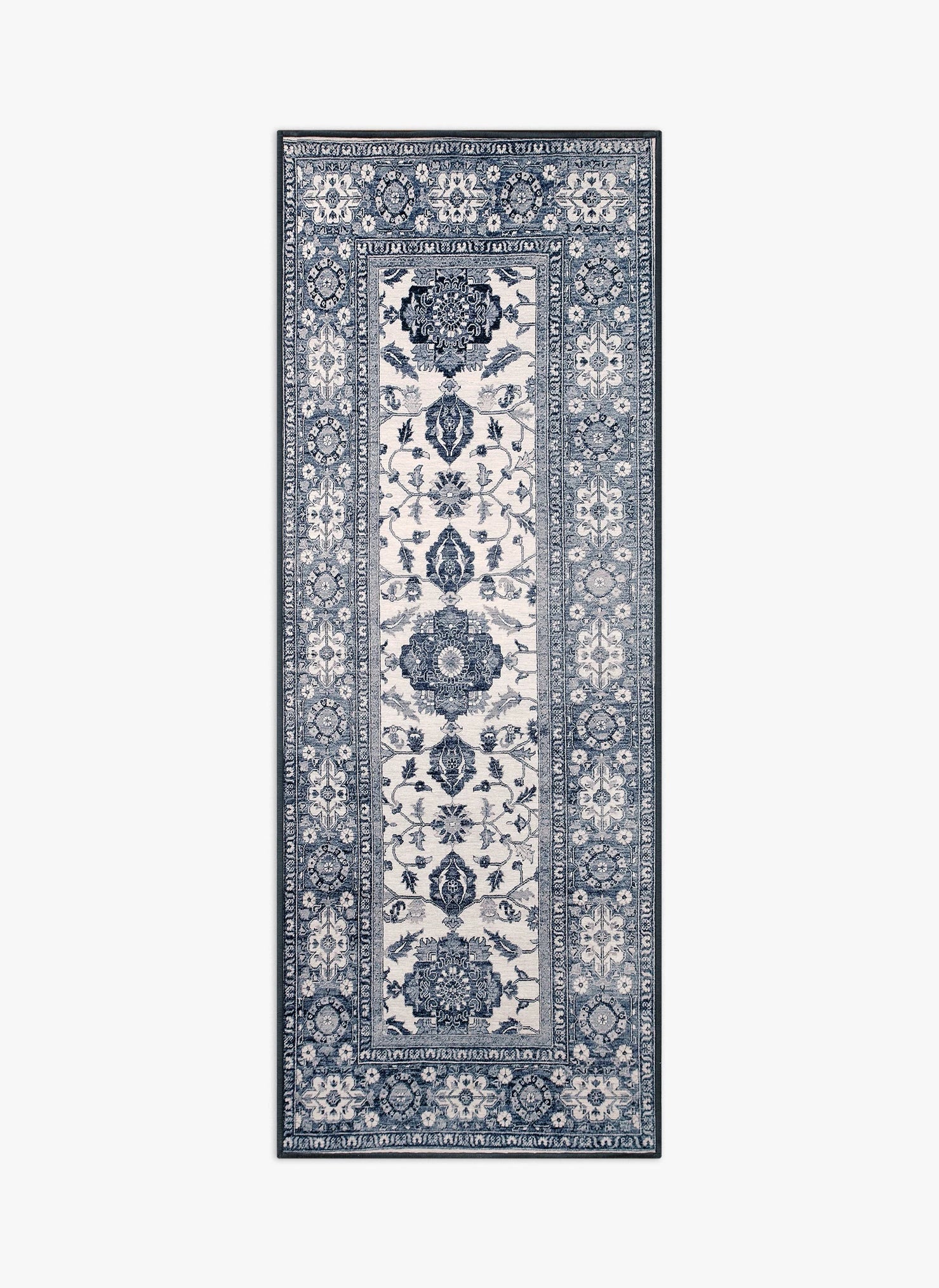 Tappeto Farahan 75×200 cm Lindorug collezione Chenny stile Classic con motivo tradizionale grigio e azzurro avio