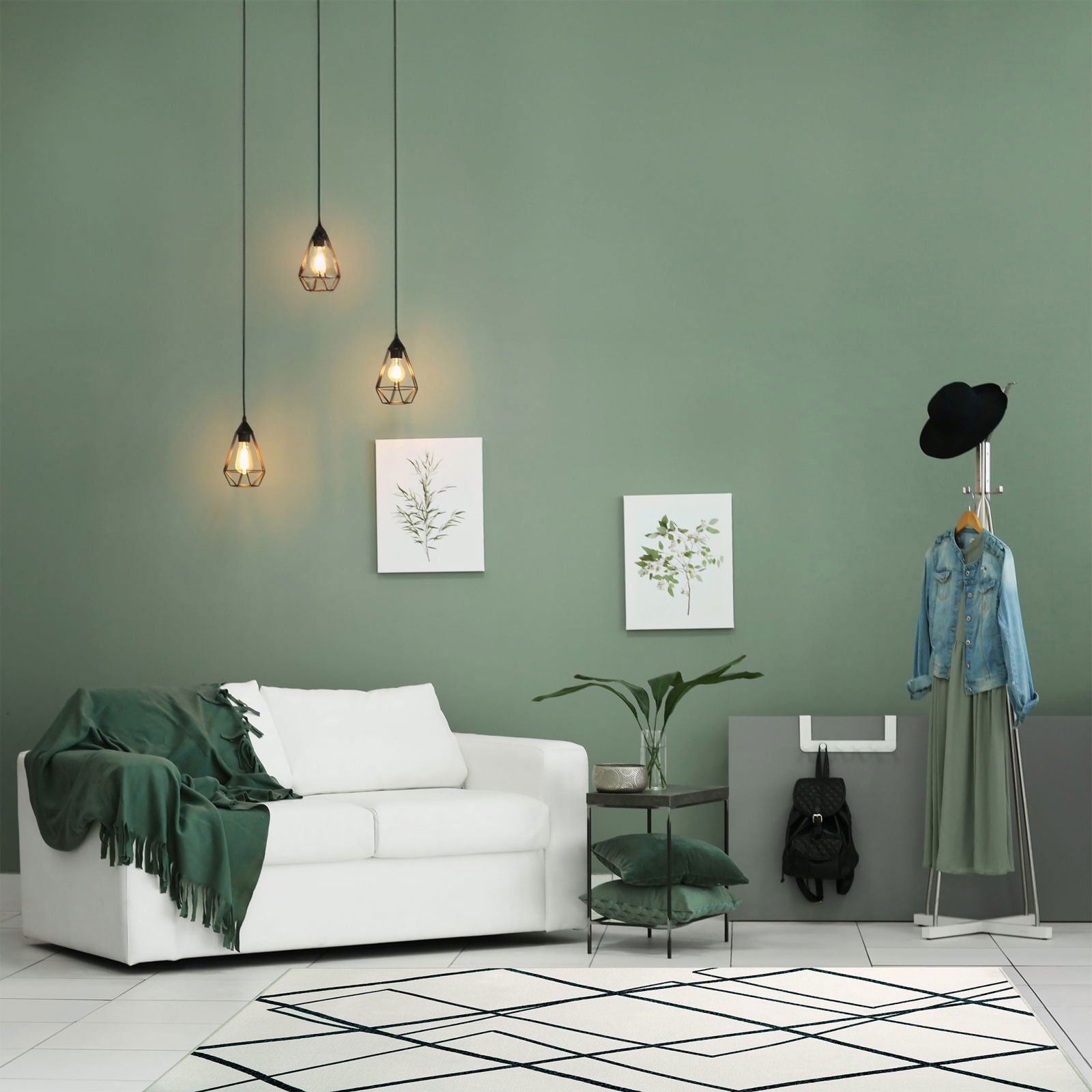 Tappeto Malik 170×240 cm Lindorug collezione Chenny stile Tuareg in salotto verde