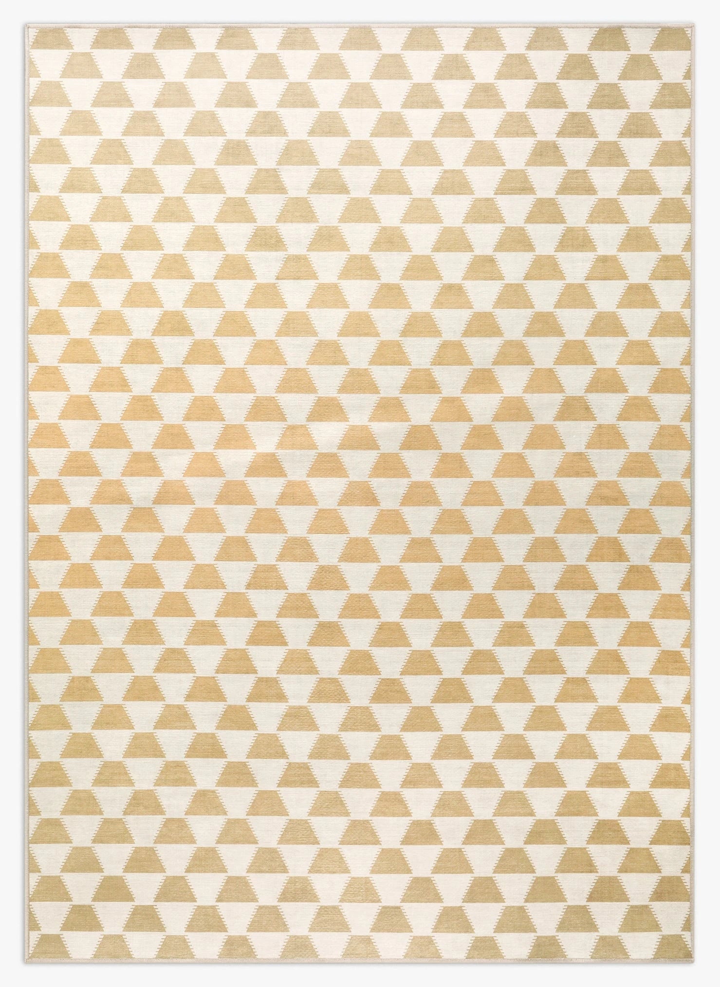 Tappeto Polizio 170×240 cm Lindorug collezione Chenny stile Urban, base avorio con motivo a triangoli oro, lavabile in lavatrice e asciugabile in asciugatrice.
