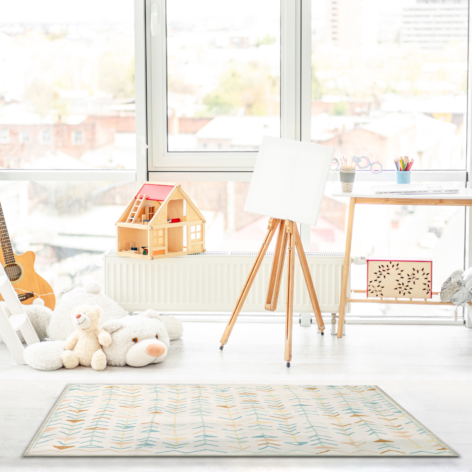 Tappeto Tribe Chenny Kids 120×120 cm con grafica etnica in camera dei bambini